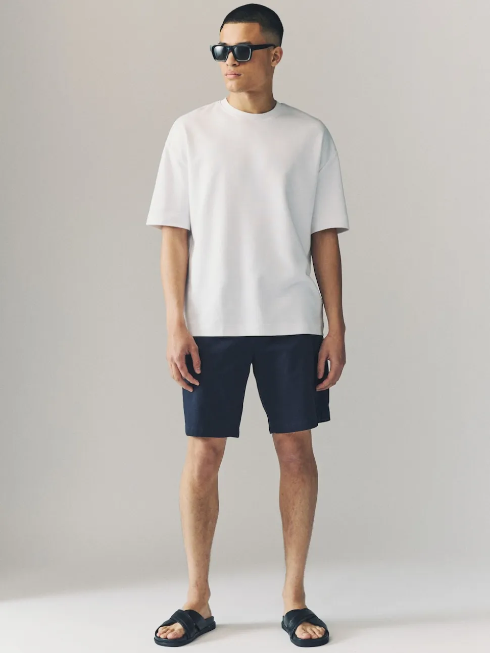 Navy/Stone Loose Fit Stretch Chino Shorts 2 Pack