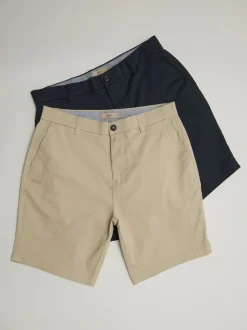Navy/Stone Slim Fit Stretch Chino Shorts 2 Pack