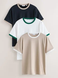 Navy/White/Neutral Stone 3 Pack Slim Fit Ringer T-Shirt