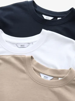 Navy/White/Stone Regular Fit Heavyweight T-Shirts 3 Pack