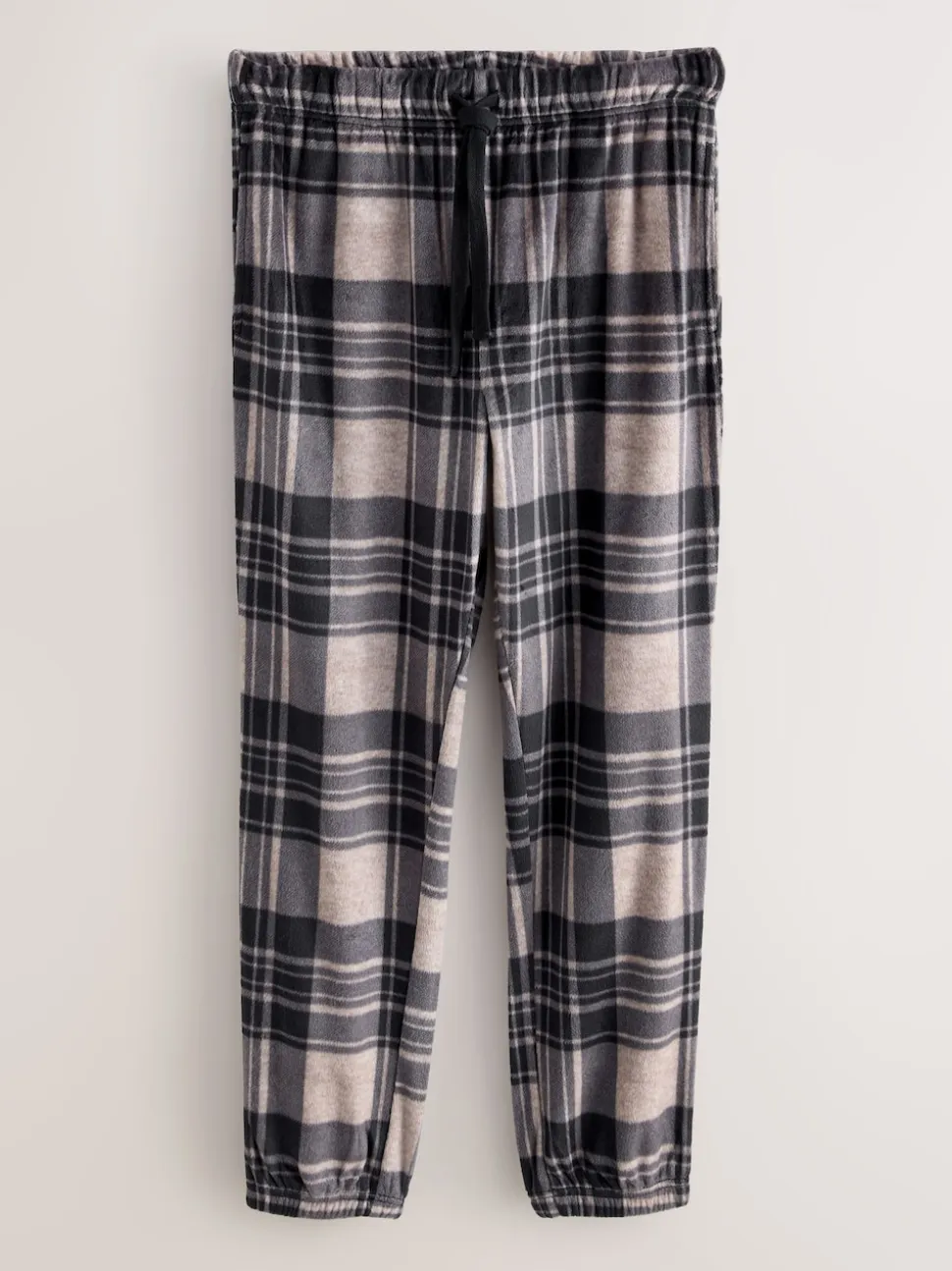 Neutral/ Black Thermal Fleece Check Long Sleeve Cuffed Pjyamas Set
