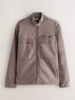 Neutral Borg Lined Zip Through Funnel Jacket