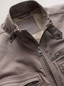 Neutral Borg Lined Zip Through Funnel Jacket