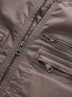 Neutral Borg Lined Zip Through Funnel Jacket