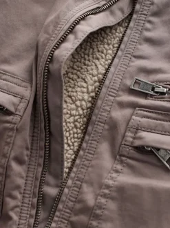 Neutral Borg Lined Zip Through Funnel Jacket