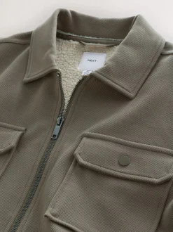 Neutral Brown Borg Fleece Lined Shacket
