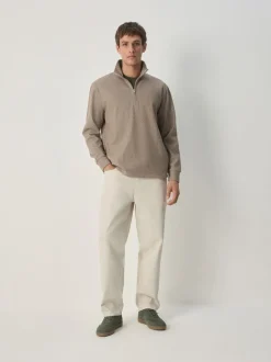 Neutral Brown Dogtooth Long Sleeve Quarter Zip Jumper