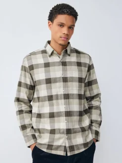 Neutral Brown Long Sleeve Check Shirt