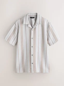 Neutral Brown Regular Fit Stripe Short Sleeve Jersey Shirt