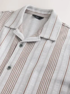 Neutral Brown Regular Fit Stripe Short Sleeve Jersey Shirt