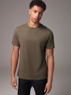 Neutral Brown Regular Fit Essential Crew Neck Cotton T-Shirt