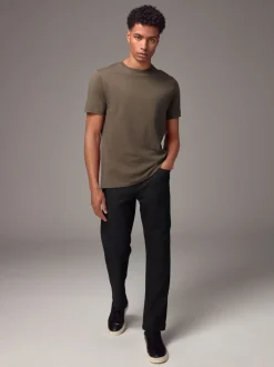 Neutral Brown Regular Fit Essential Crew Neck Cotton T-Shirt