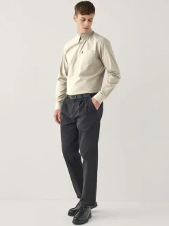 Neutral Brown Regular Fit Button Down Easy Iron Oxford Shirt