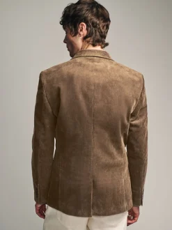 Neutral Brown Regular Fit Cord Blazer
