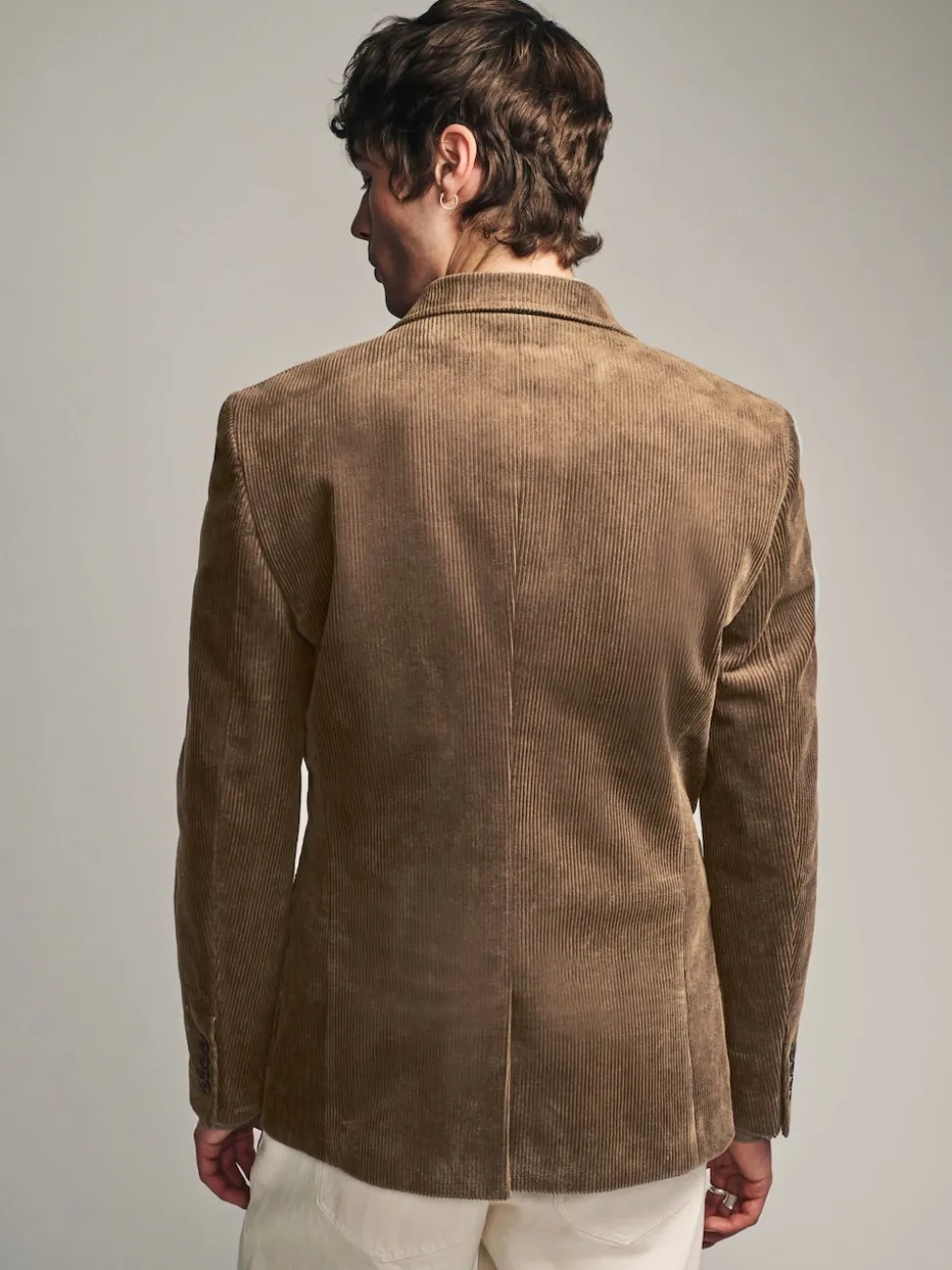 Neutral Brown Regular Fit Cord Blazer