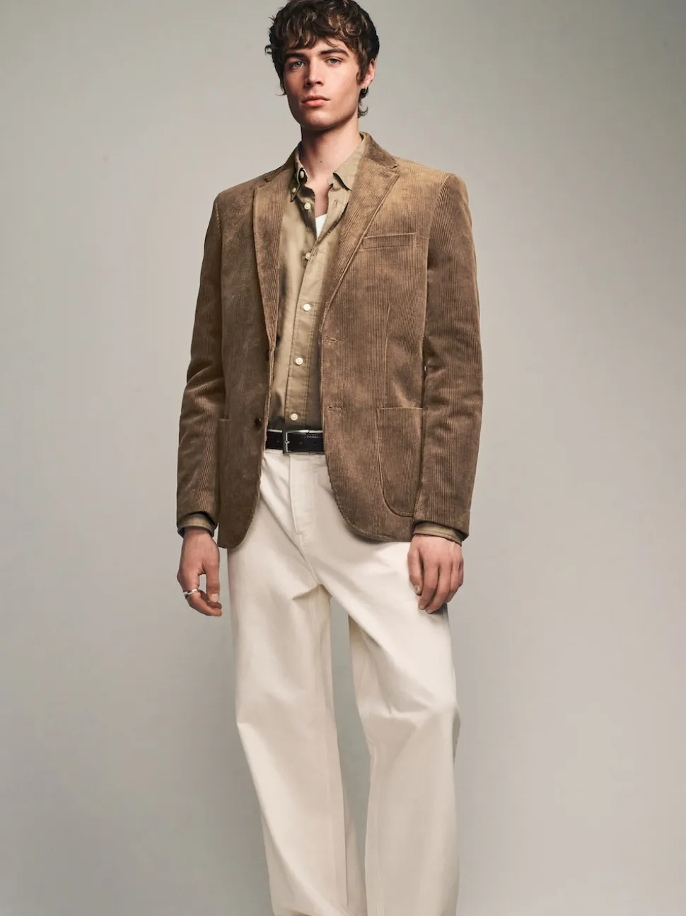 Neutral Brown Regular Fit Cord Blazer