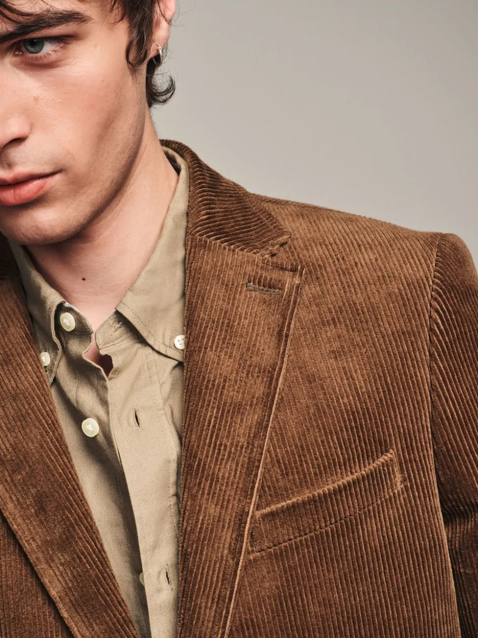 Neutral Brown Regular Fit Cord Blazer