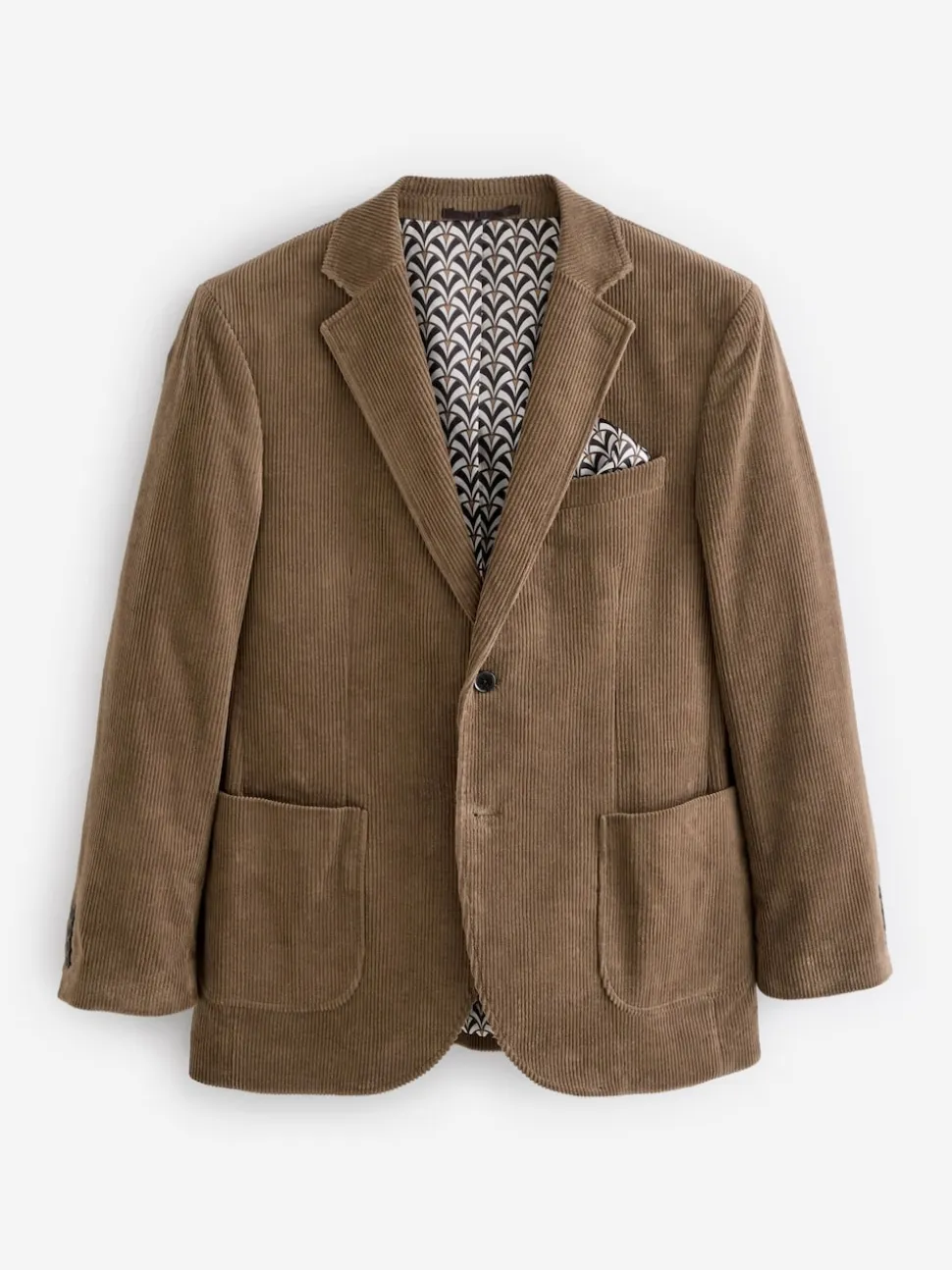 Neutral Brown Regular Fit Cord Blazer