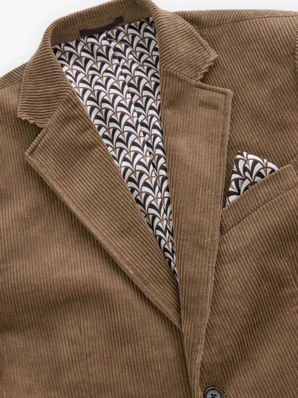 Neutral Brown Regular Fit Cord Blazer