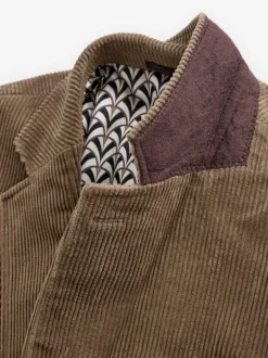 Neutral Brown Regular Fit Cord Blazer