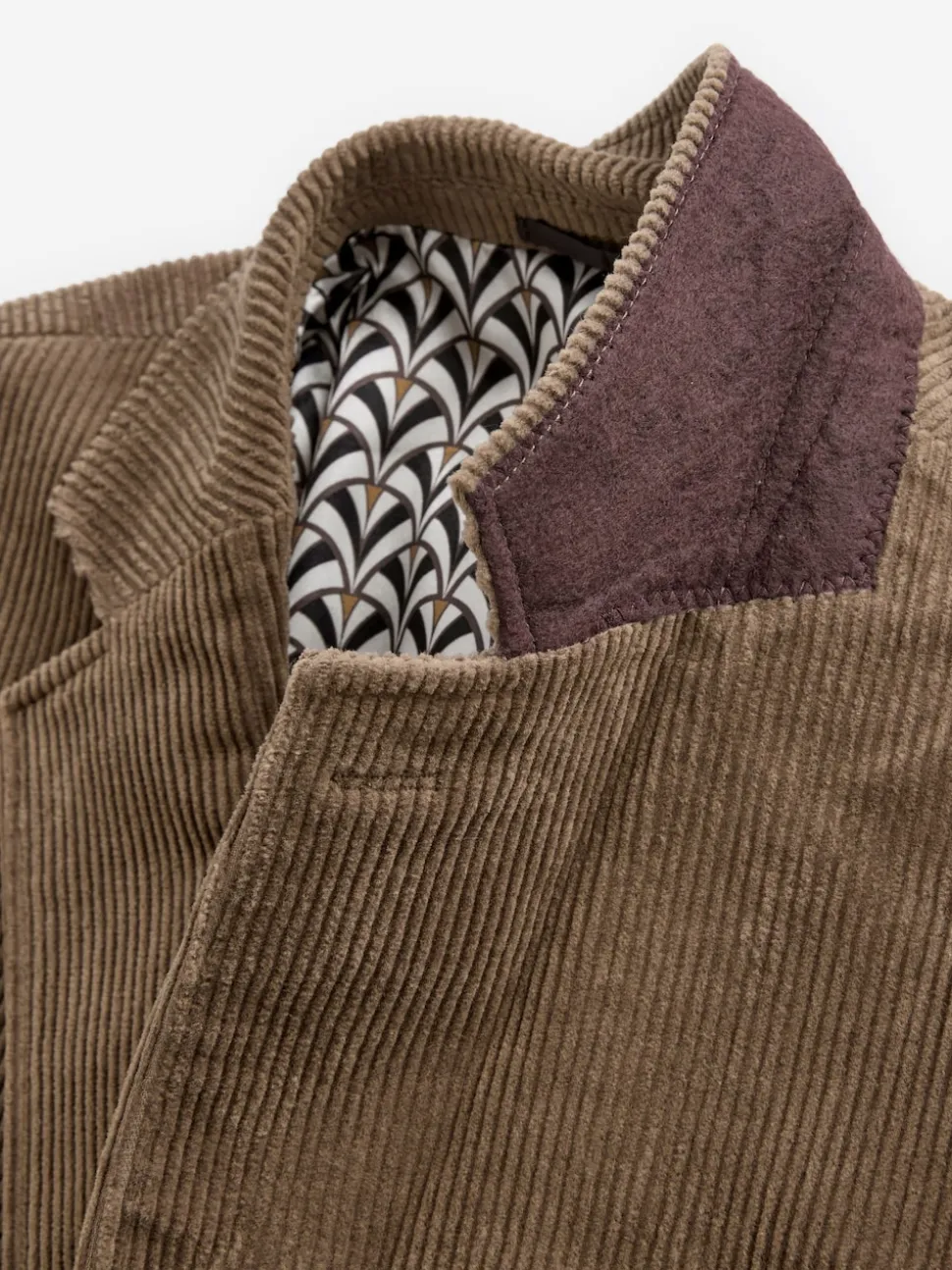 Neutral Brown Regular Fit Cord Blazer