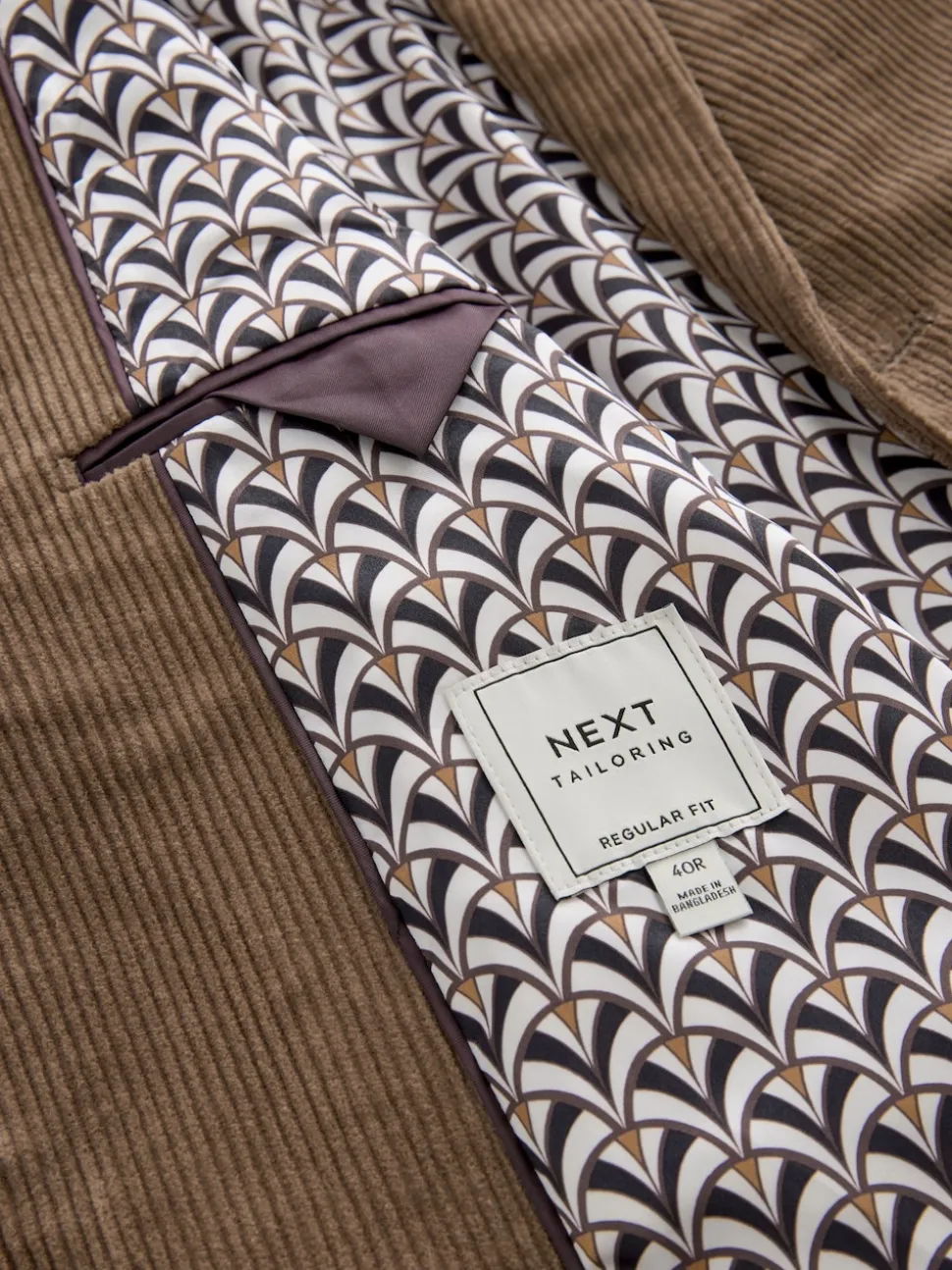 Neutral Brown Regular Fit Cord Blazer
