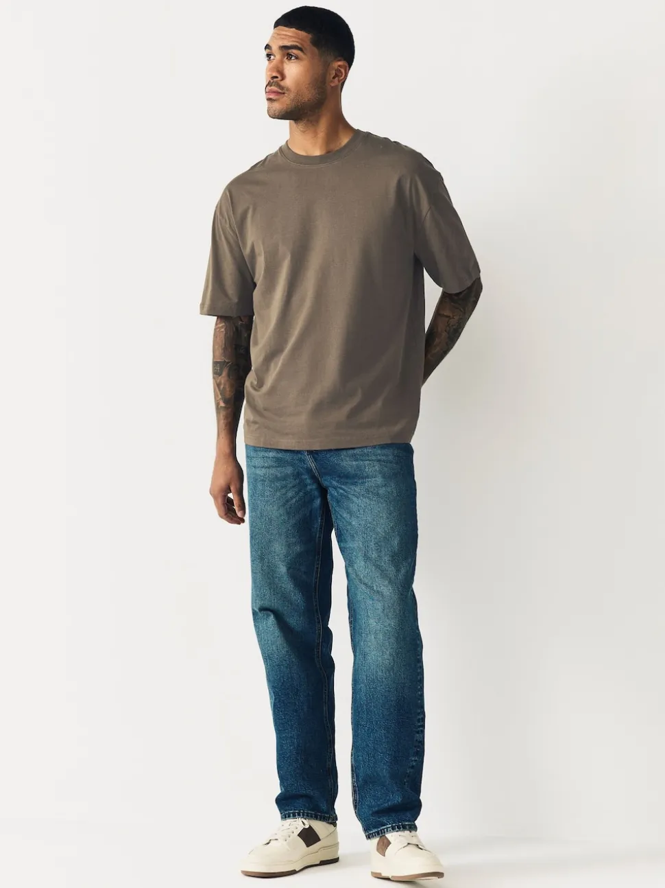 Neutral Brown Relaxed Fit Essential Crew Neck Cotton T-Shirt