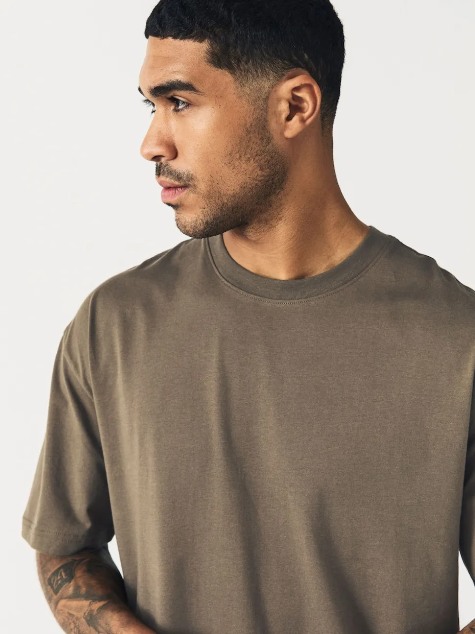 Neutral Brown Relaxed Fit Essential Crew Neck Cotton T-Shirt