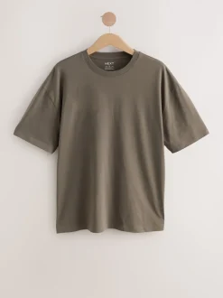 Neutral Brown Relaxed Fit Essential Crew Neck Cotton T-Shirt