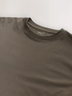 Neutral Brown Relaxed Fit Essential Crew Neck Cotton T-Shirt