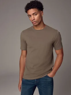 Neutral Brown Slim Fit Essential Crew Neck Cotton T-Shirt