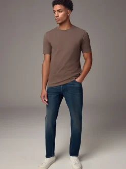 Neutral Brown Slim Fit Essential Crew Neck Cotton T-Shirt