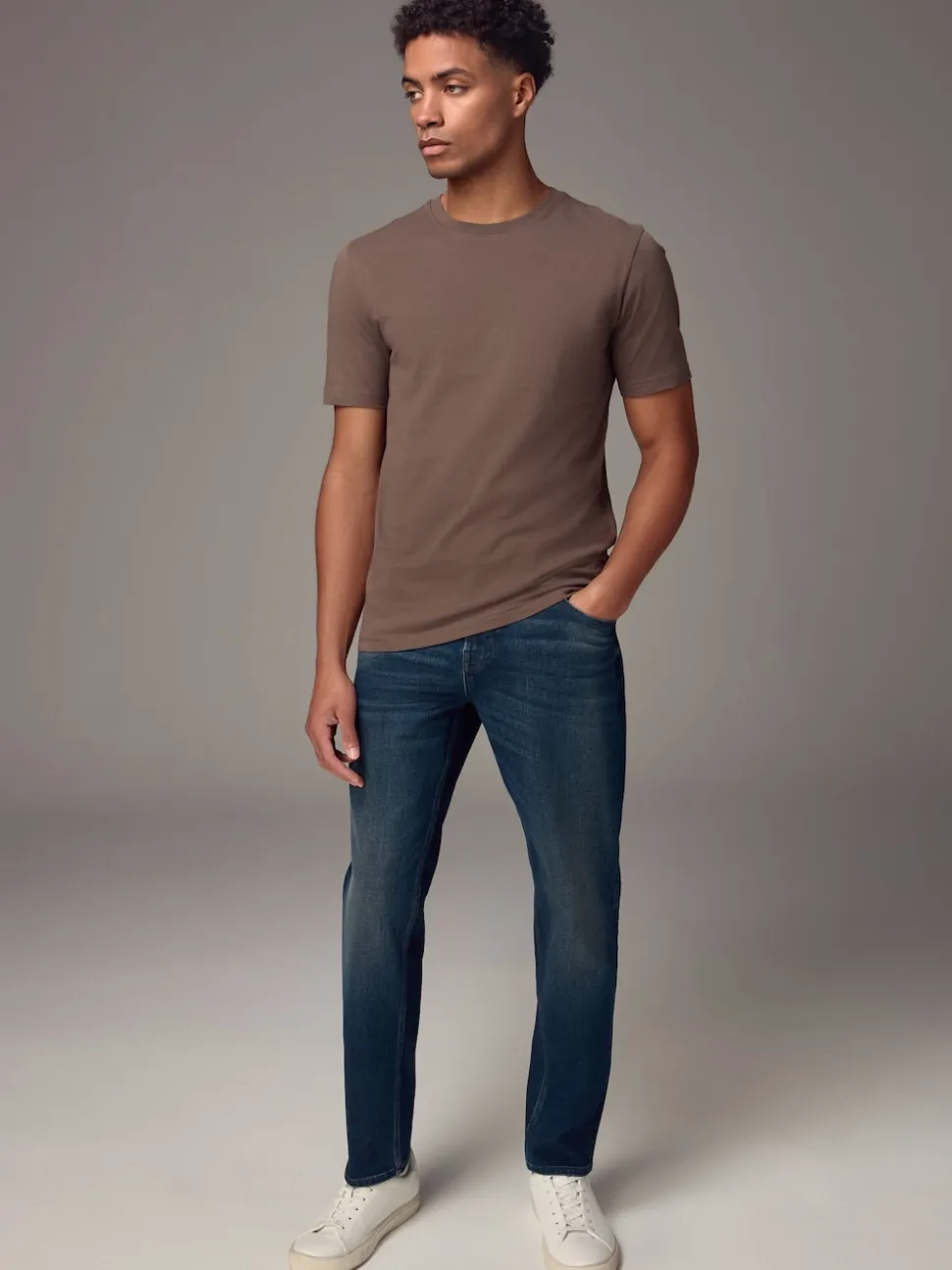 Neutral Brown Slim Fit Essential Crew Neck Cotton T-Shirt