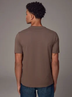 Neutral Brown Slim Fit Essential Crew Neck Cotton T-Shirt