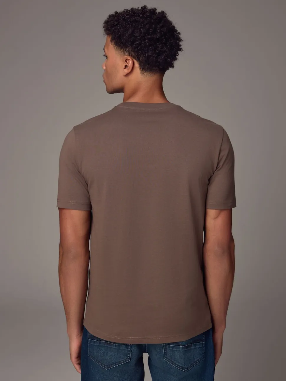 Neutral Brown Slim Fit Essential Crew Neck Cotton T-Shirt