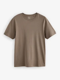 Neutral Brown Slim Fit Essential Crew Neck Cotton T-Shirt
