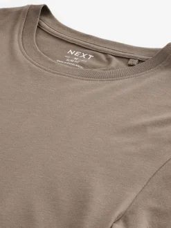 Neutral Brown Slim Fit Essential Crew Neck Cotton T-Shirt