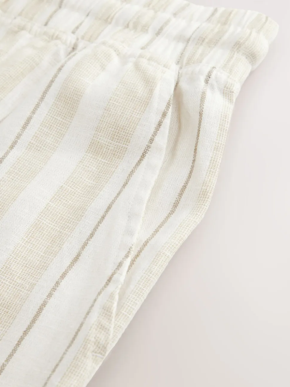 Neutral Brown Striped Linen Blend Woven Pyjamas Bottoms