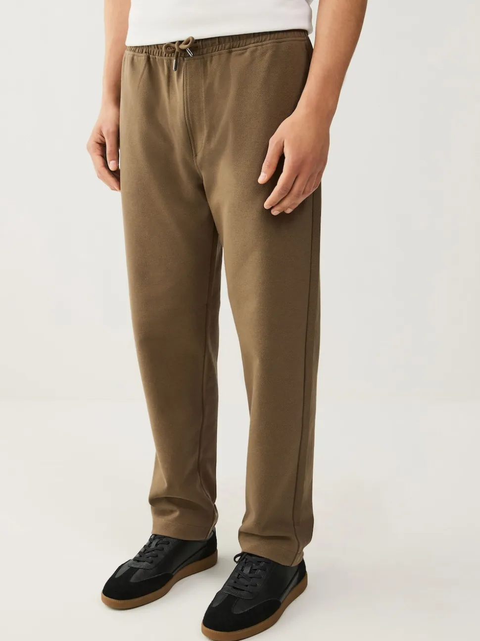 Neutral Brown Textured Twill Straight Leg Joggers