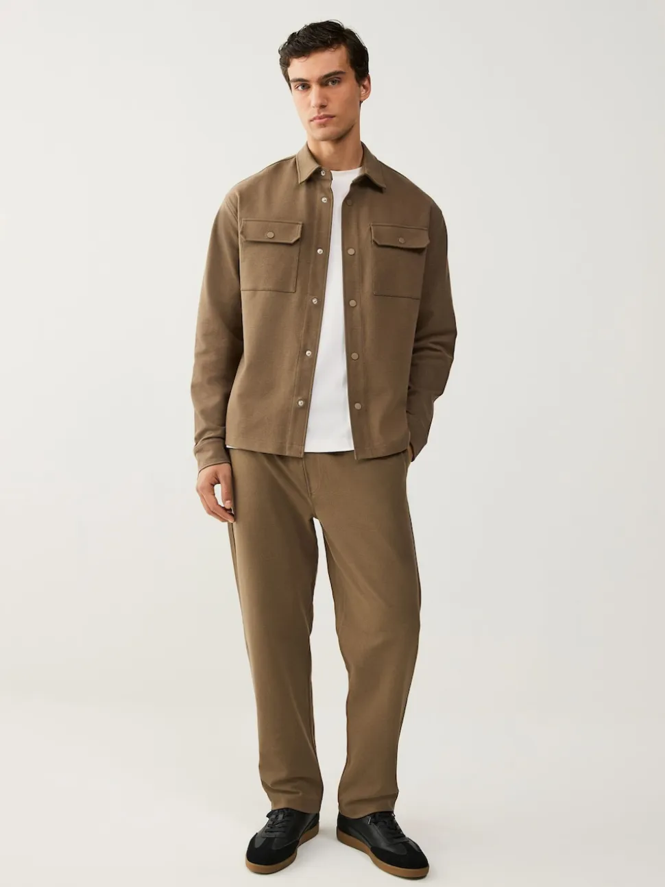 Neutral Brown Textured Twill Straight Leg Joggers