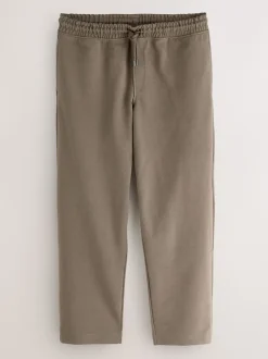 Neutral Brown Textured Twill Straight Leg Joggers