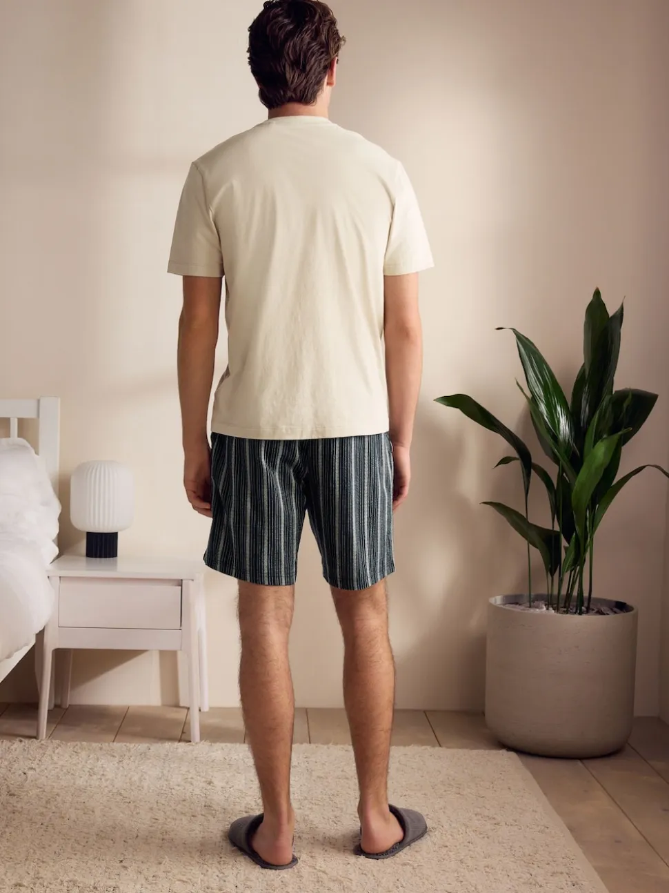 Neutral Brown/Black Woven Pyjamas Short Set