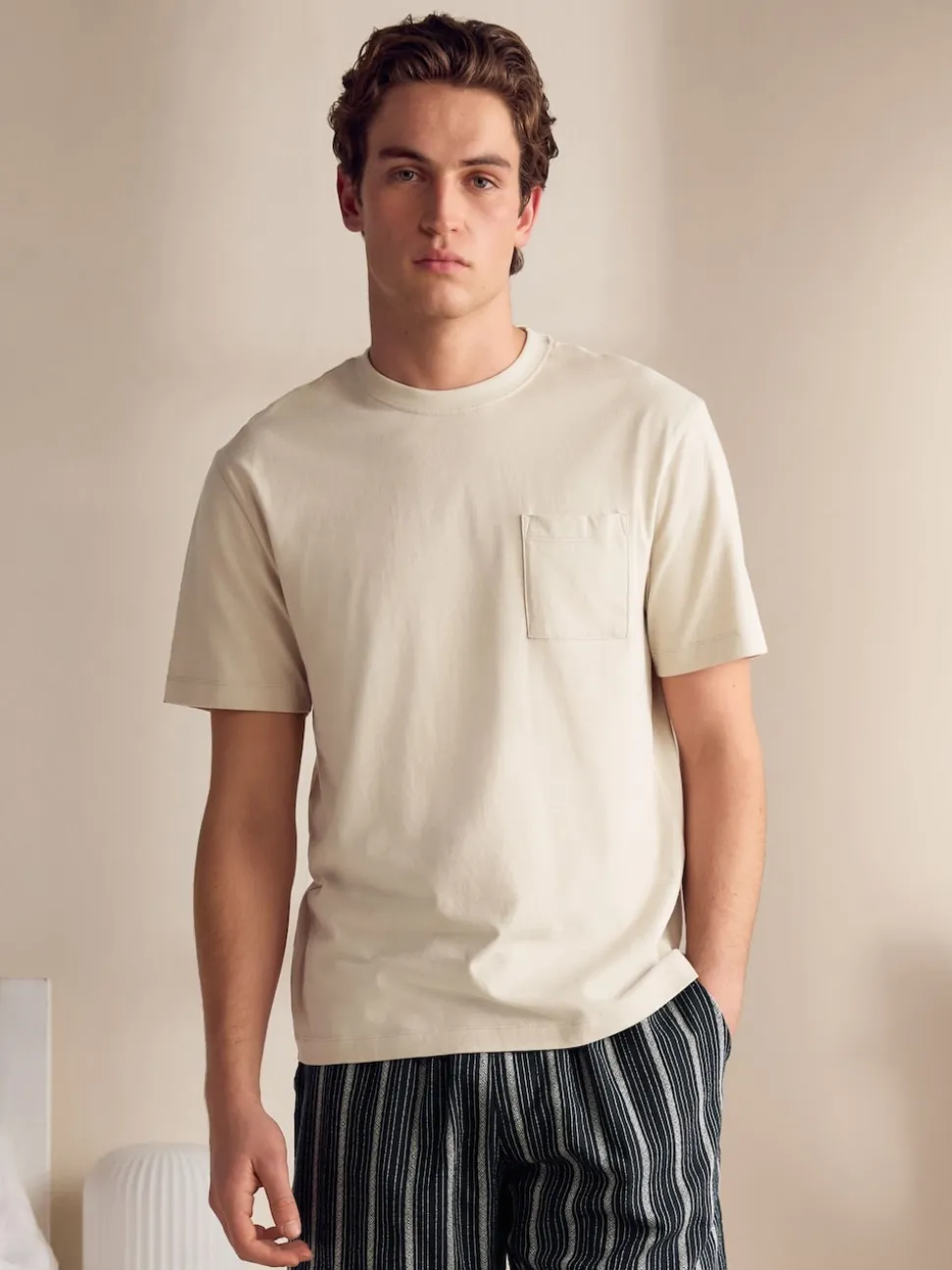 Neutral Brown/Black Woven Pyjamas Short Set