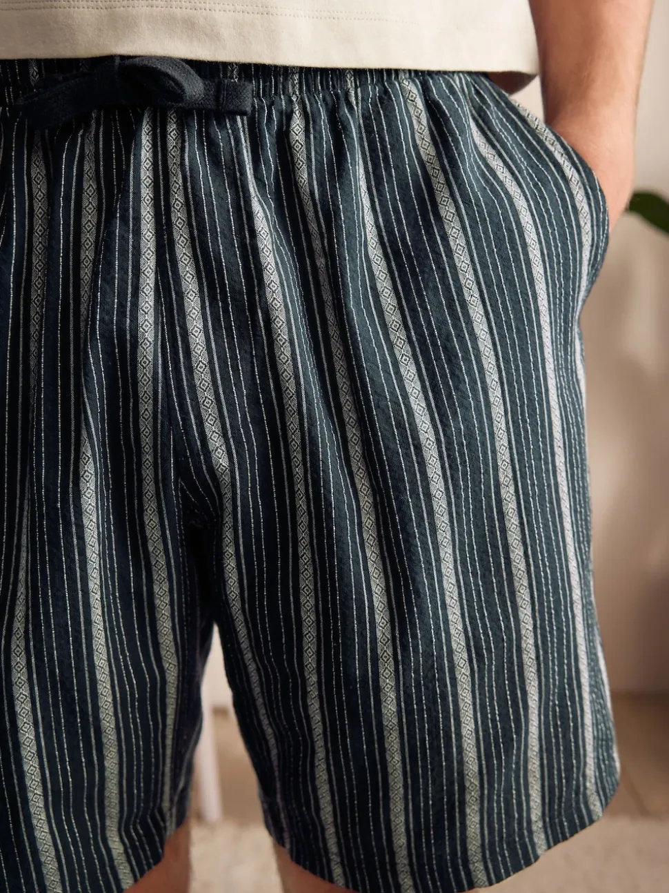 Neutral Brown/Black Woven Pyjamas Short Set