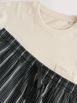 Neutral Brown/Black Woven Pyjamas Short Set