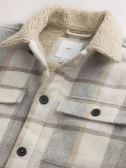 Neutral Check Borg Lined Shacket