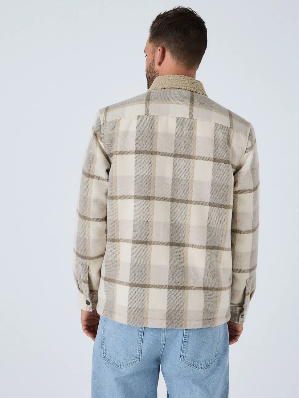 Neutral Check Borg Lined Shacket