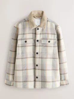 Neutral Check Borg Lined Shacket