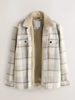 Neutral Check Borg Lined Shacket