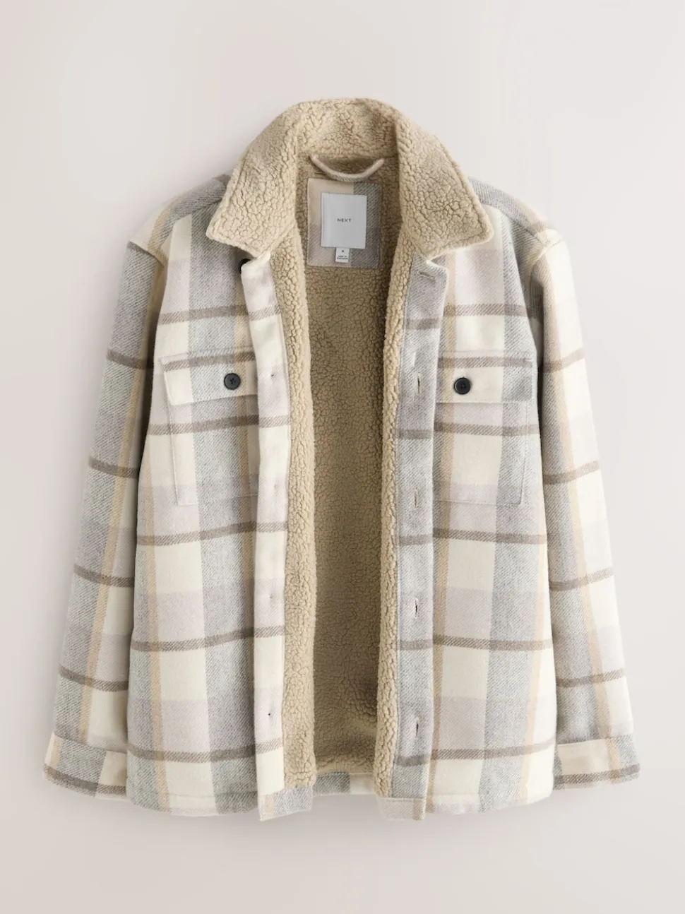 Neutral Check Borg Lined Shacket